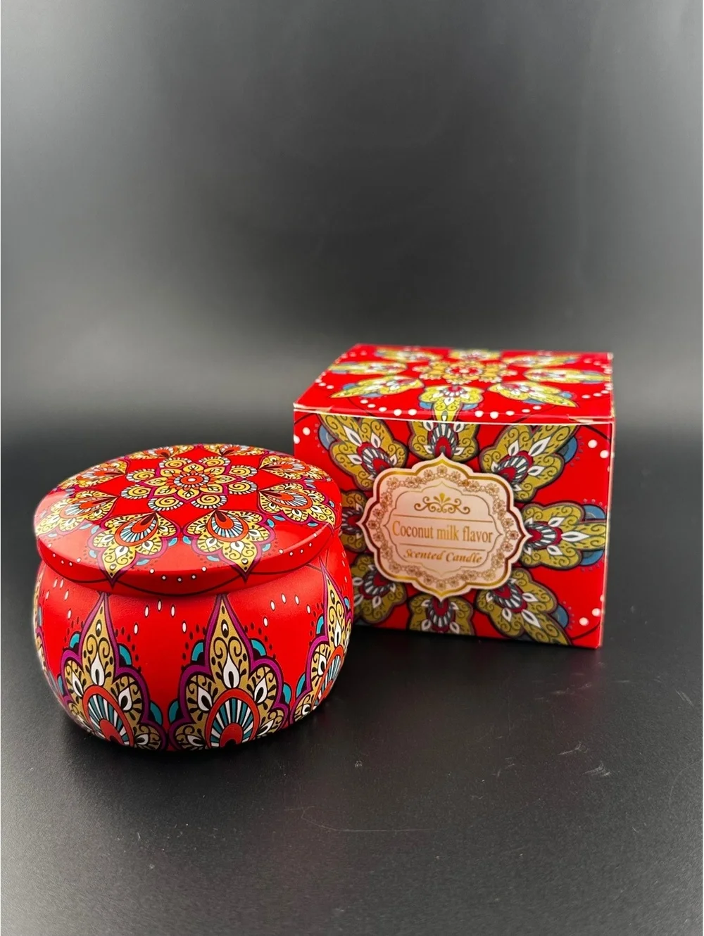Coconut Milk Flavor Scented Soy Candle in Decorative Red Tin
